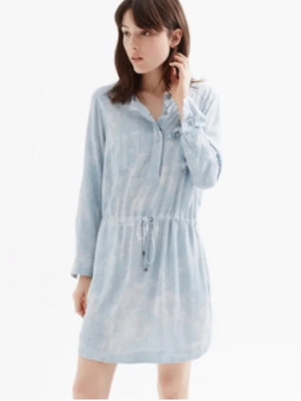 Lou & Grey Light Blue Small Triangle Printed Long Sleeve Women's Dress SZ Large